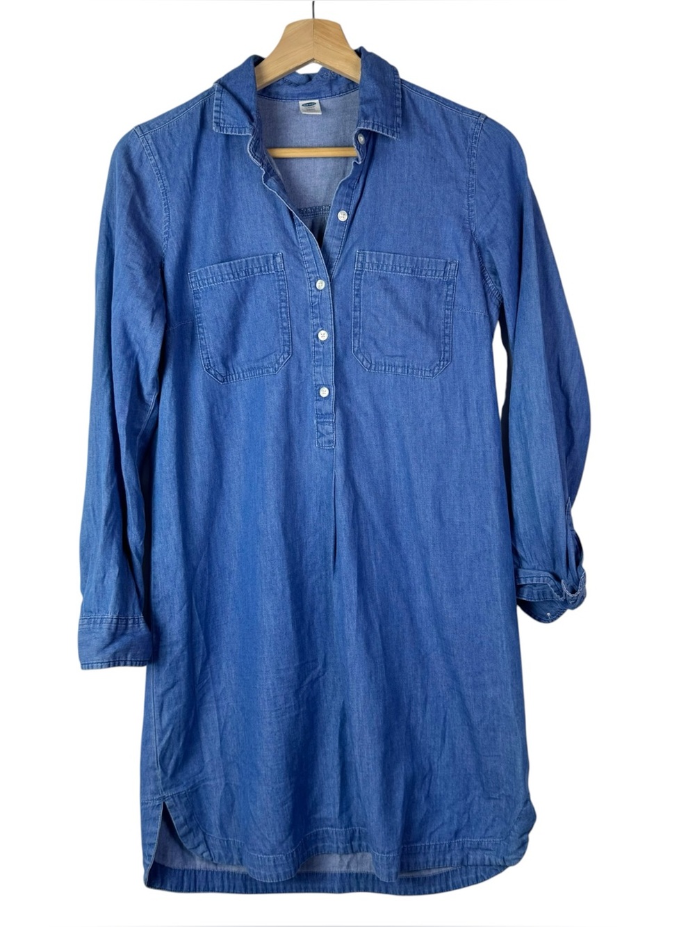 Old Navy Blue Denim Henley Long Sleeve Shirt Dress XS